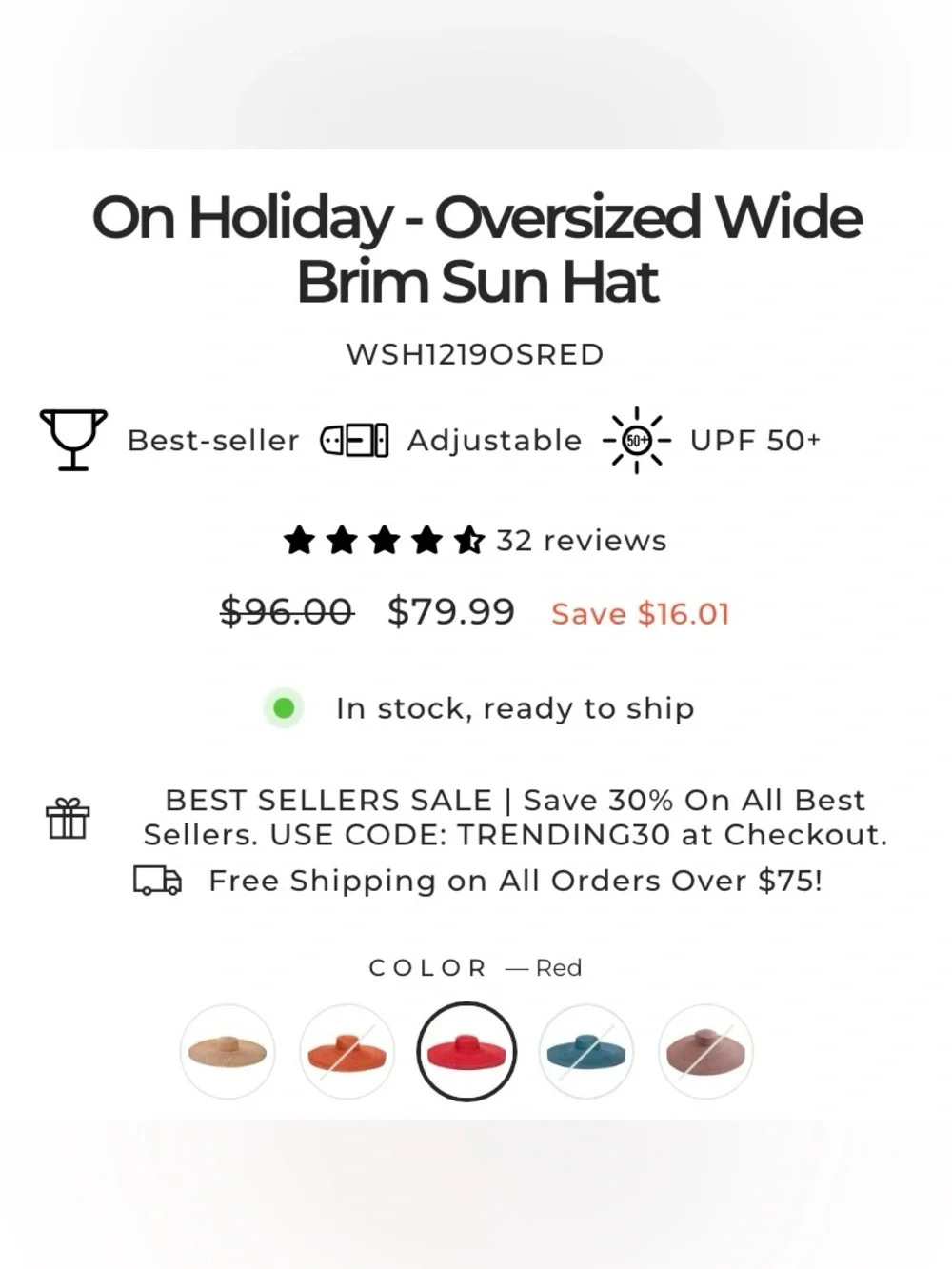 On Holiday Oversized Wide Brim Straw Sun Hat - Red